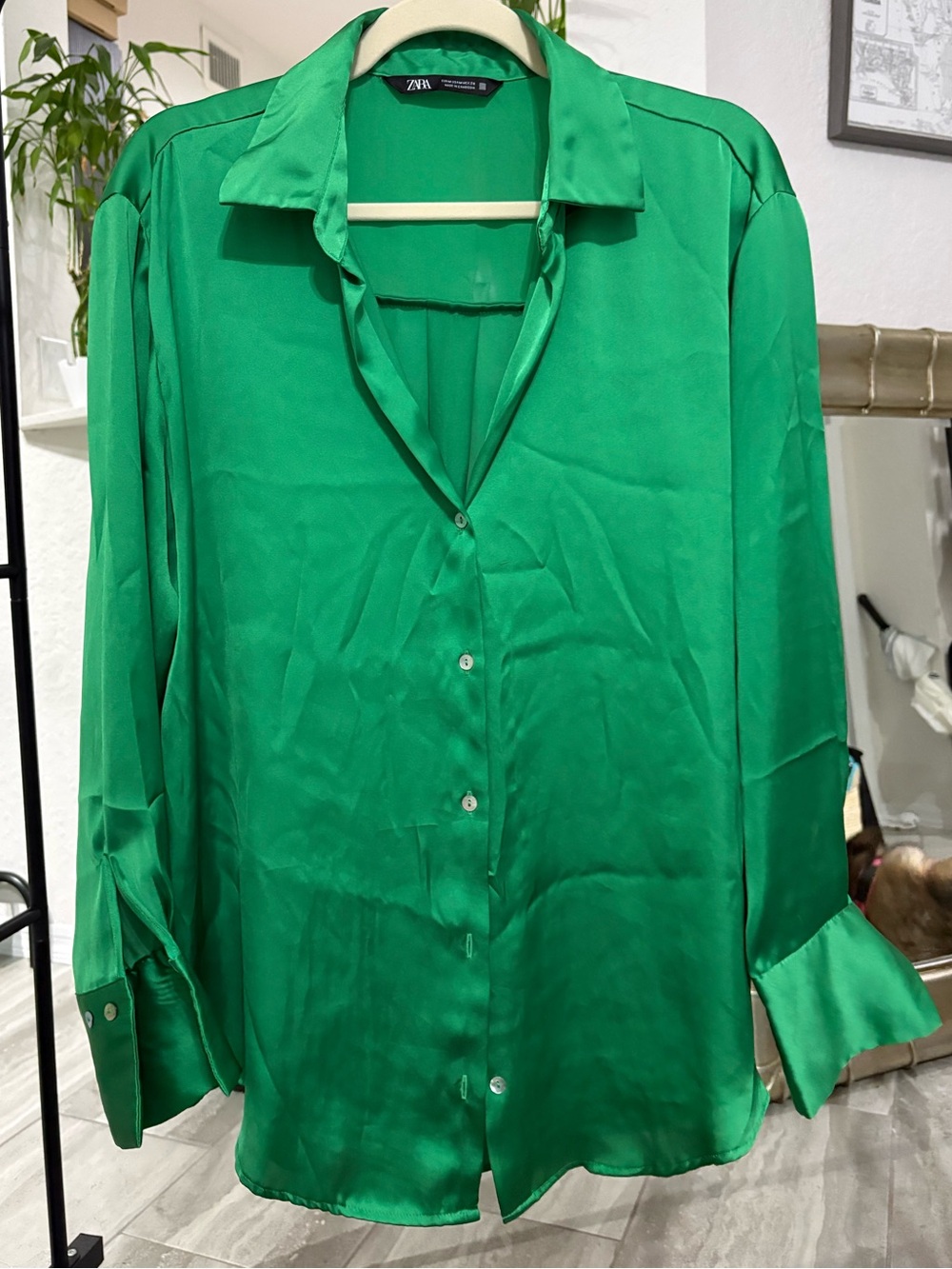 Zara Bright Emerald Green Satin Shirt